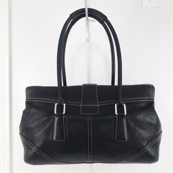 LIKE NEW! Vintage Coach Soho Black Leather Buckle Flap Satchel Bag - Picture 5 of 10